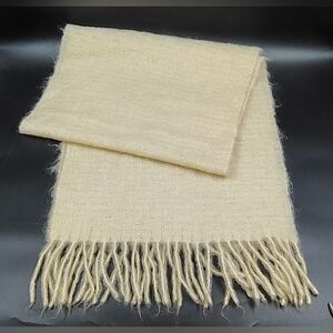 Vintage Cream Fringe Mohair Scarf